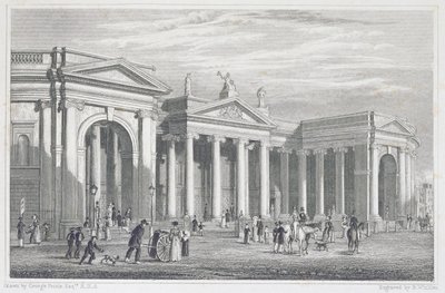 South Portico of the Bank of Ireland, Dublin, Originally the Parliament House, Engraved by B. Winkles by George Petrie